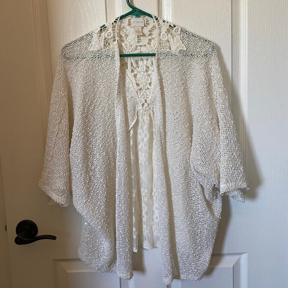 Chico's White Open-Knit Jacket